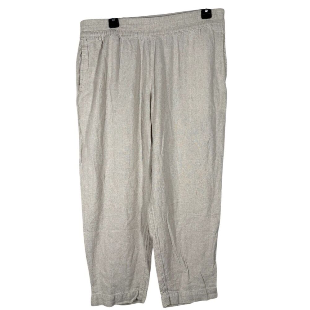 Old Navy Beige Straight Leg Linen Blend Pants Sz L Pull On Beachy Vacation